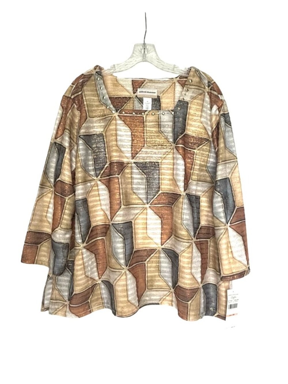 Alfred Dunner Top 2X 3/4 Sleeve Embellished Gold Metallic Thread New Flaw